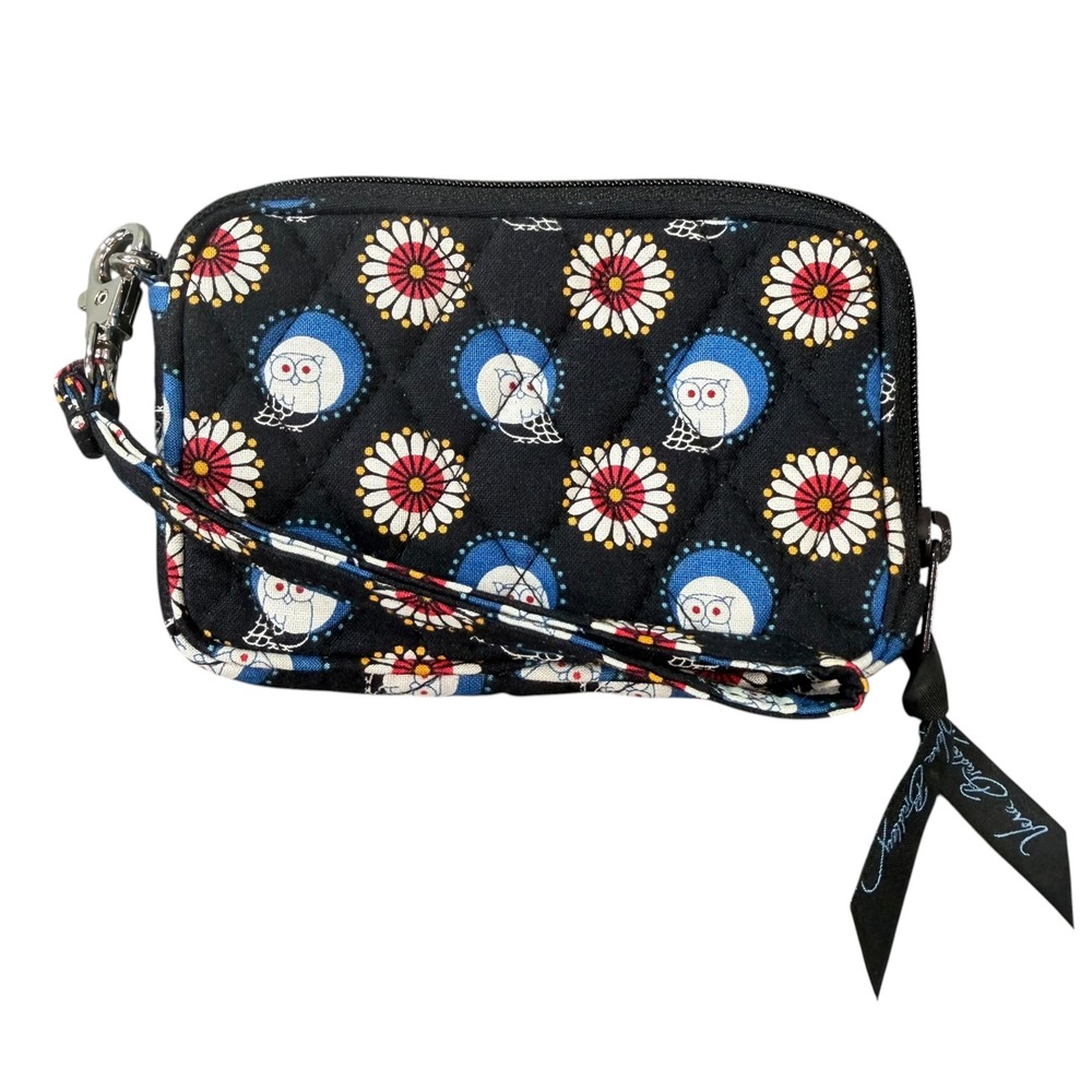 Vera Bradley Women Night Owl Black Quilted Cotton Wristlet